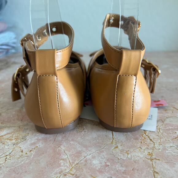 Cider Tan Gold Strappy Grommet Mary Jane Flats Womens 41 NWT - Picture 10 of 14